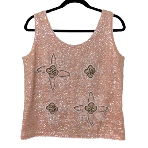 Vintage Tops - Vintage 1960s Imperial British Sleeveless Sequin 100% Wool Top Large Hong Kong